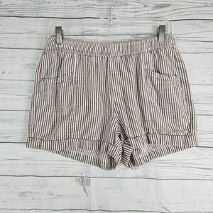Old Navy Womens Pull On Shorts Sz Small Brown White Stripe Linen Blend